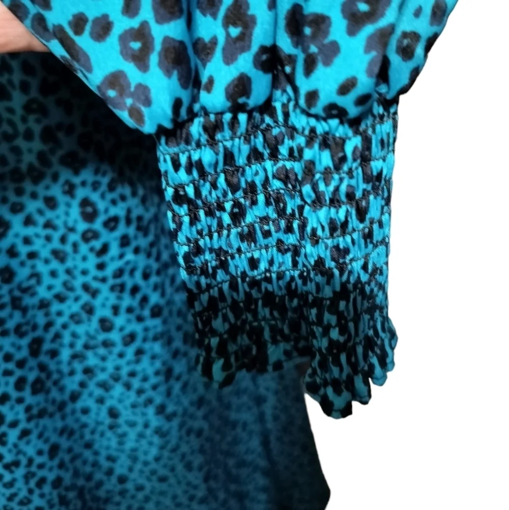2461) New Look Blue Leopard Print Frill Smock Dress Size 10